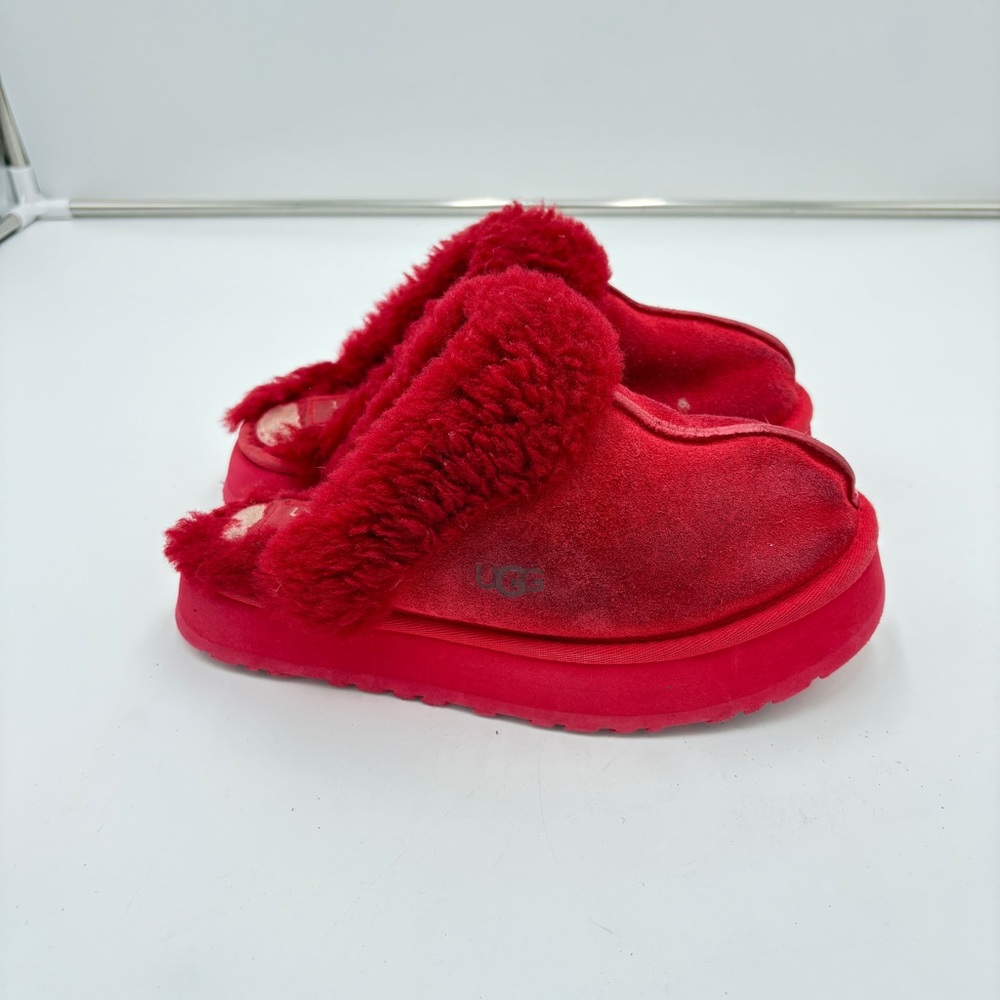 UGG Disquette Platform Slippers Samba Red Suede Leather Shearling Comfort Size 6